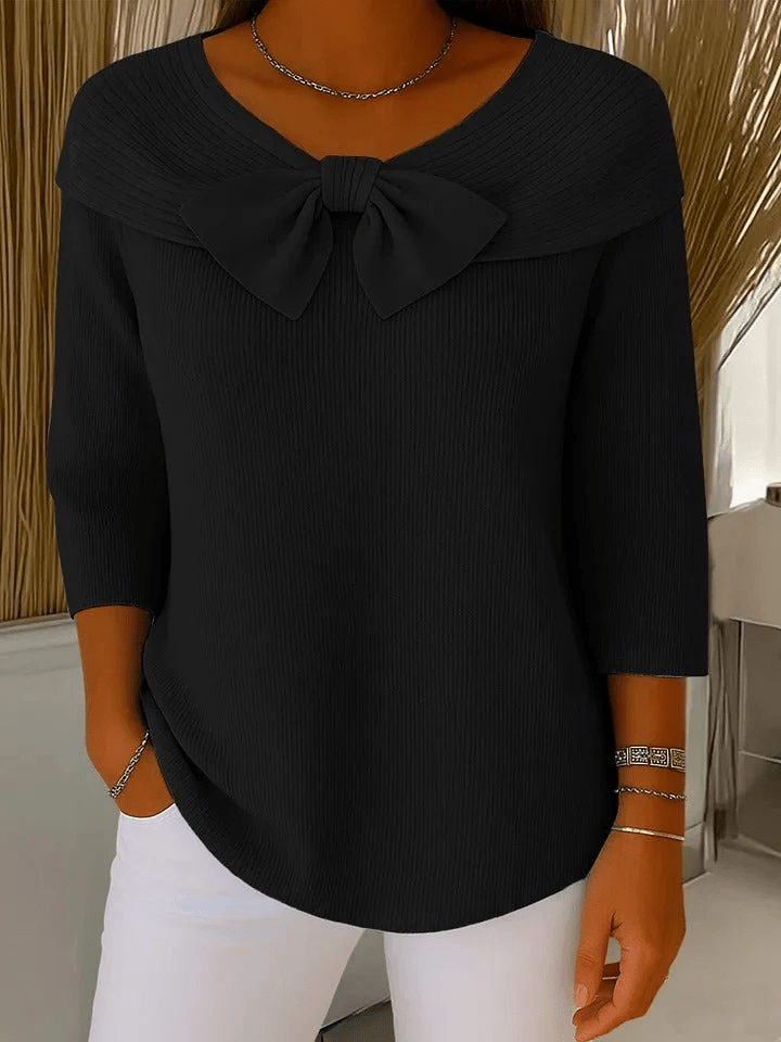 Filippa Jersey con lazo y cuello redondo Negro