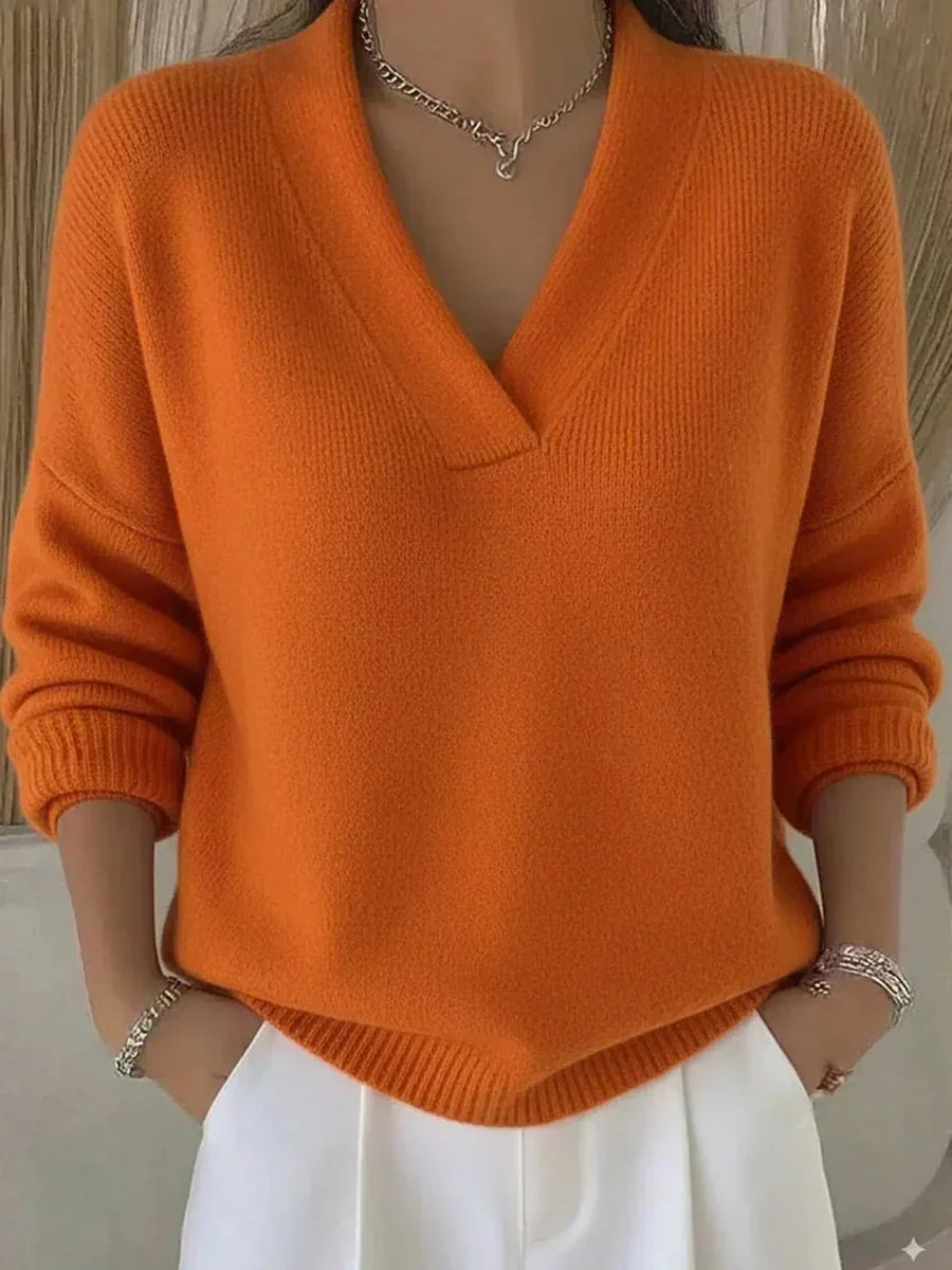 Modesta Jersey holgado con cuello en V Naranja