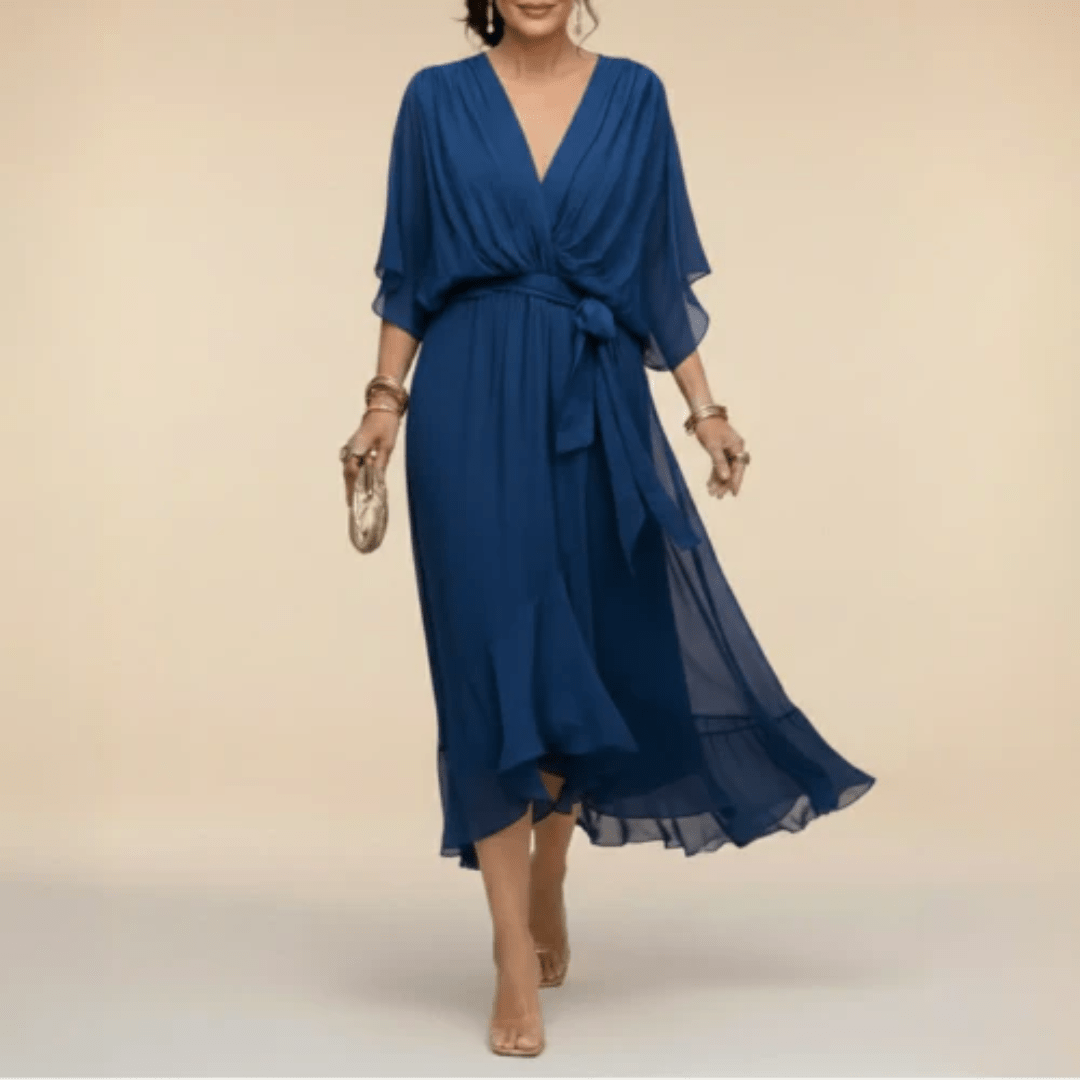 Monica - Vestido con escote en V Azul Marino
