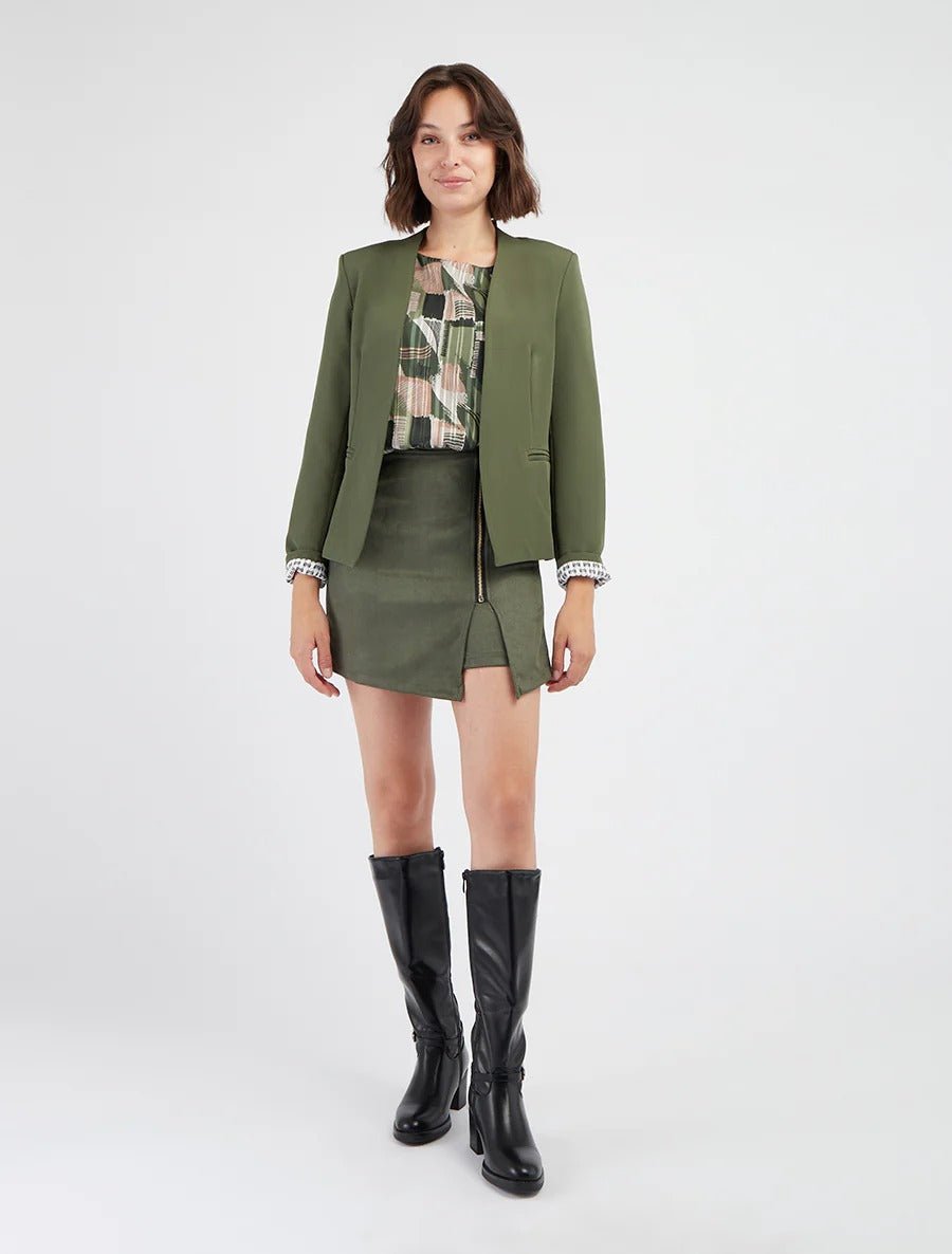 Chaqueta recta con hombreras - Caqui Verde