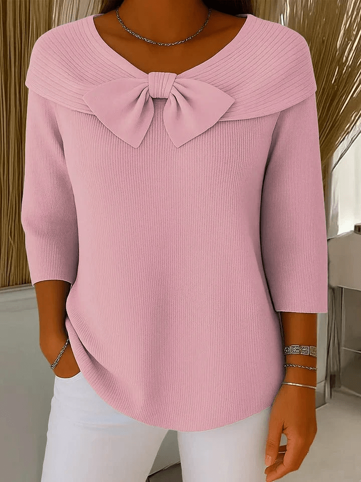 Filippa Jersey con lazo y cuello redondo Rosa