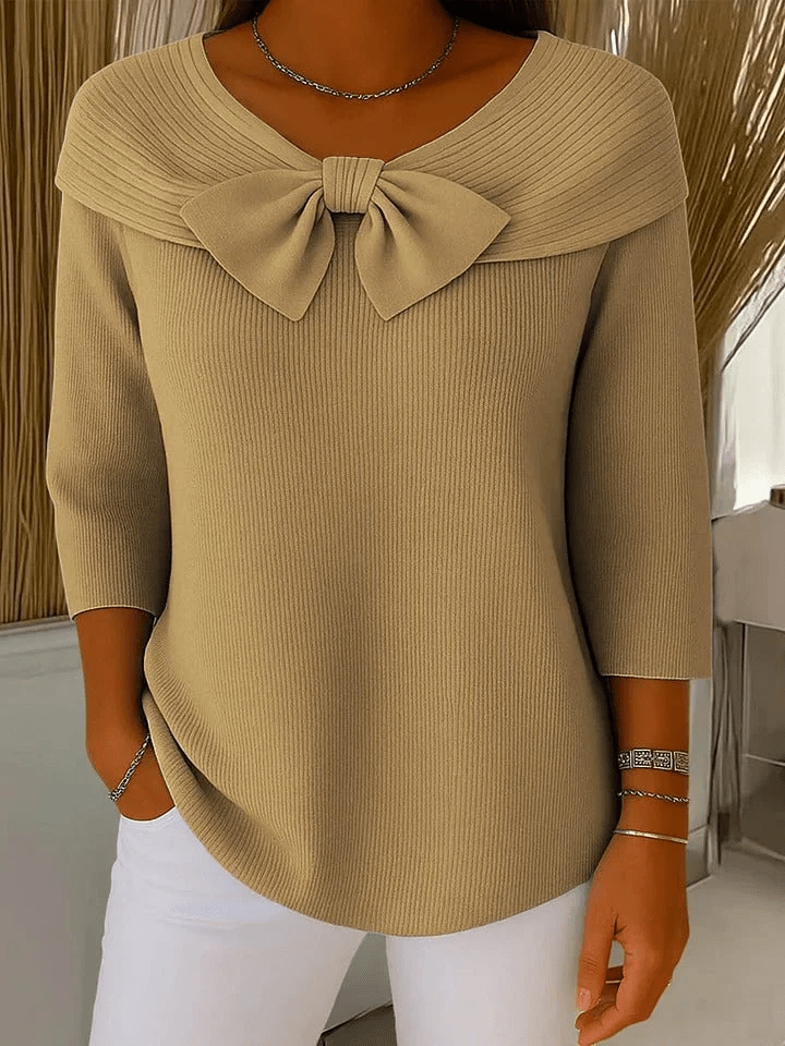 Filippa Jersey con lazo y cuello redondo Camel