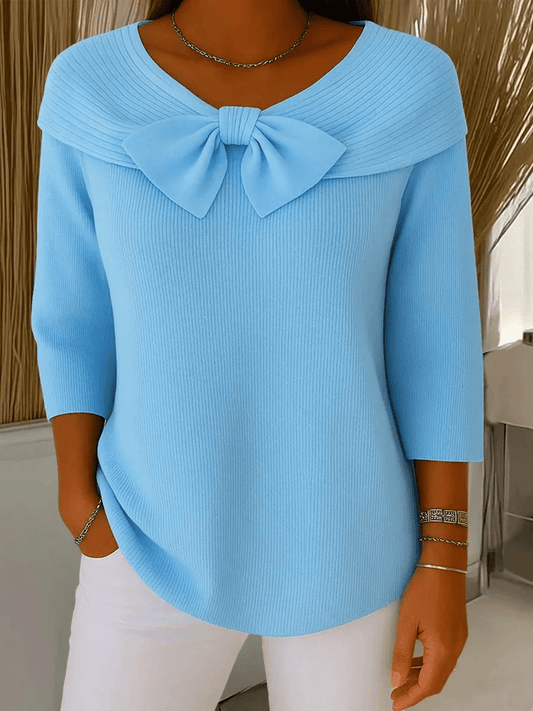 Filippa Jersey con lazo y cuello redondo Celeste