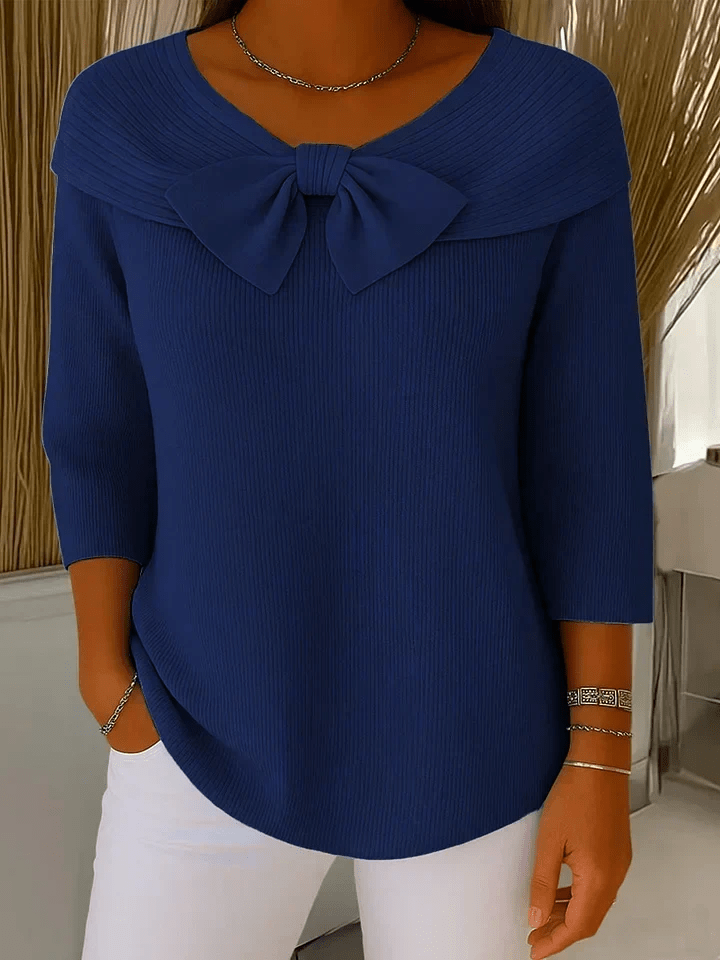 Filippa Jersey con lazo y cuello redondo Azul Marino