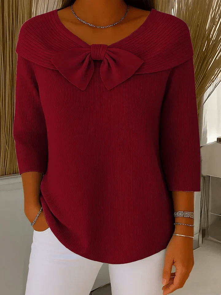 Filippa Jersey con lazo y cuello redondo Burdeos