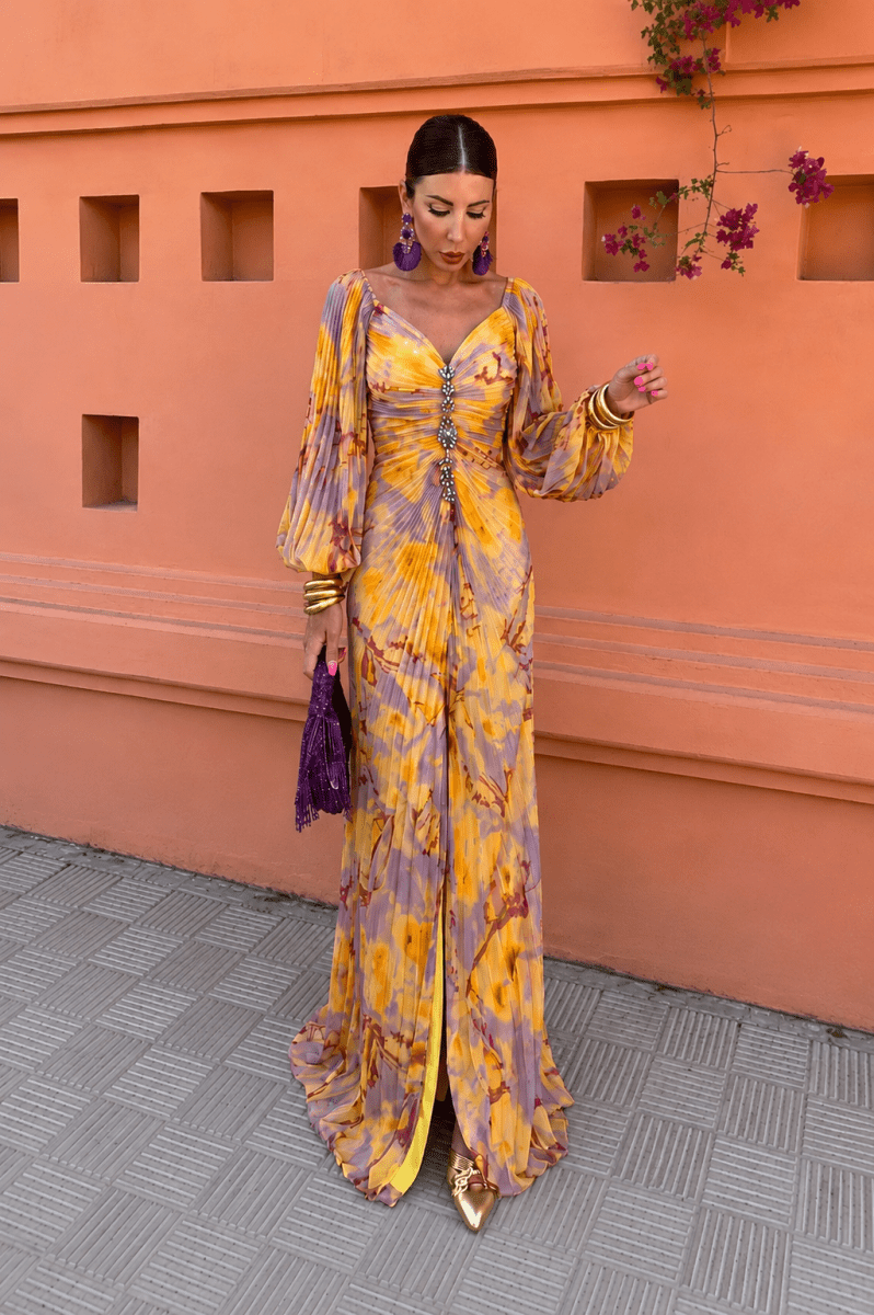 Gregoria | Vestido largo con estampado floral y escote pronunciado S