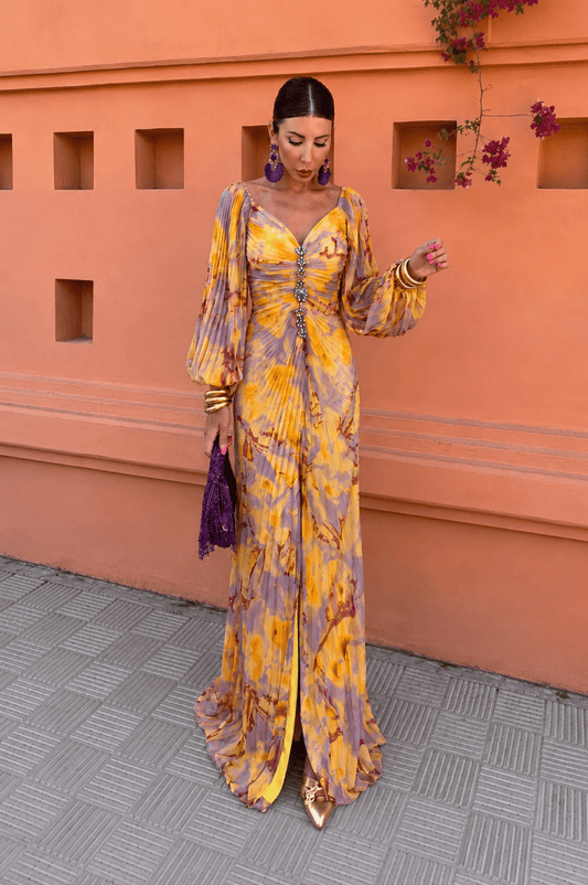 Gregoria | Vestido largo con estampado floral y escote pronunciado S