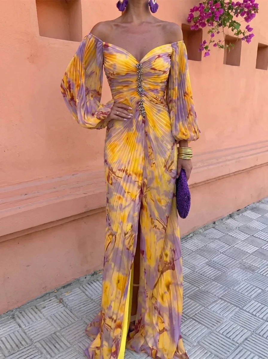 Gregoria | Vestido largo con estampado floral y escote pronunciado S