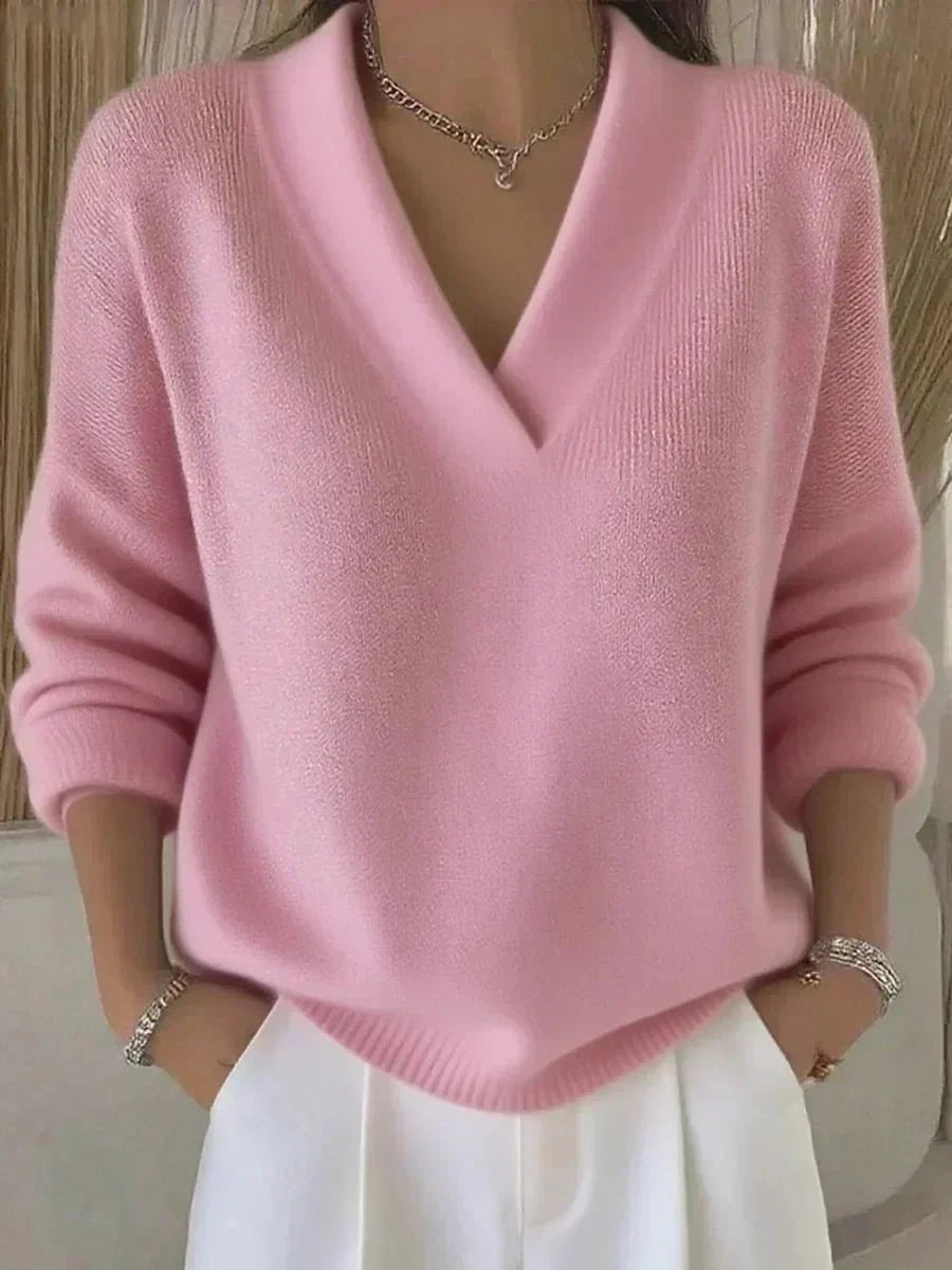 Modesta Jersey holgado con cuello en V Rosa
