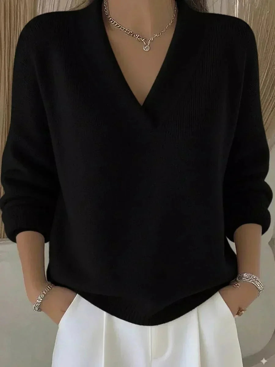 Modesta Jersey holgado con cuello en V Negro
