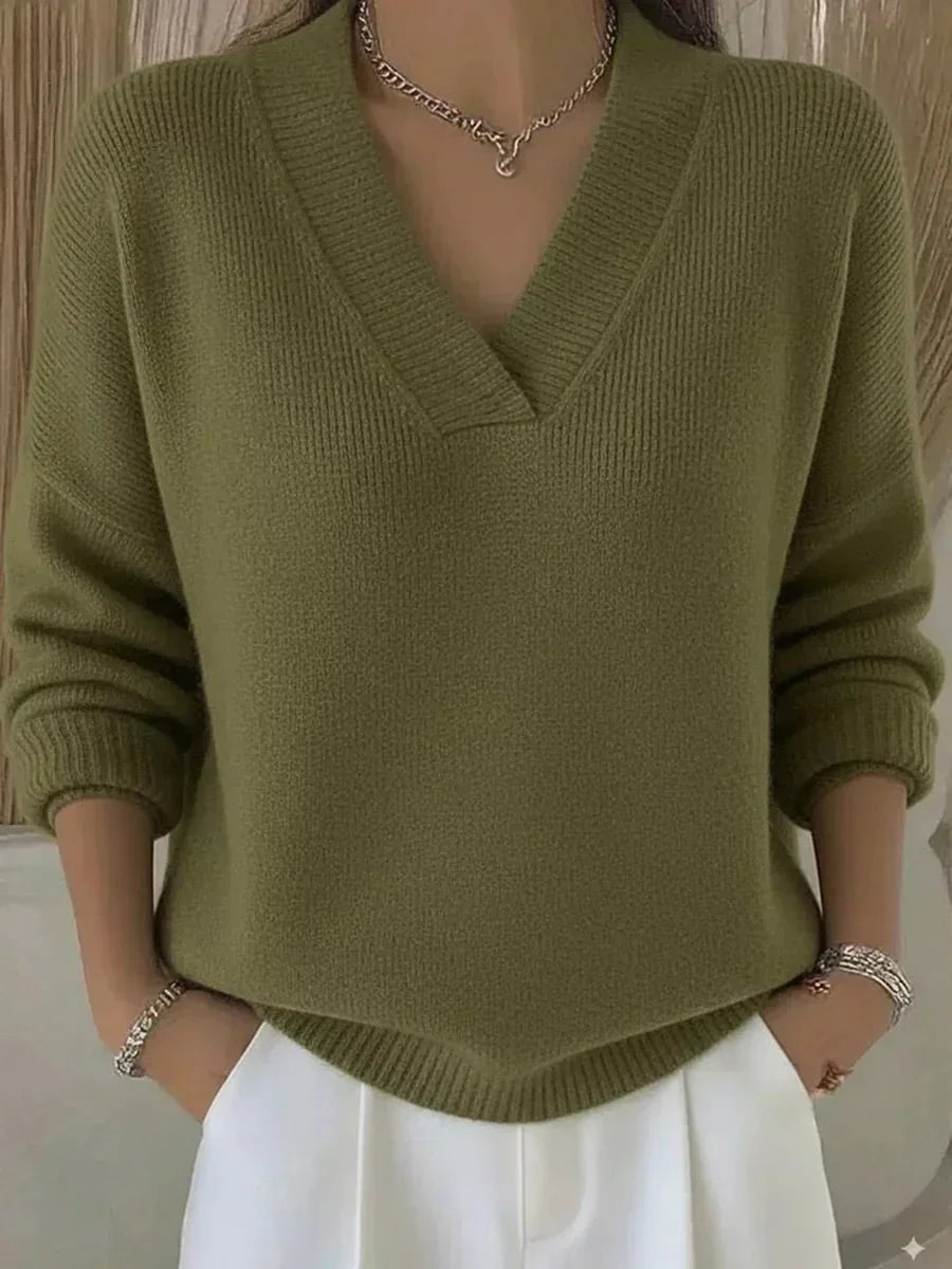 Modesta Jersey holgado con cuello en V Verde