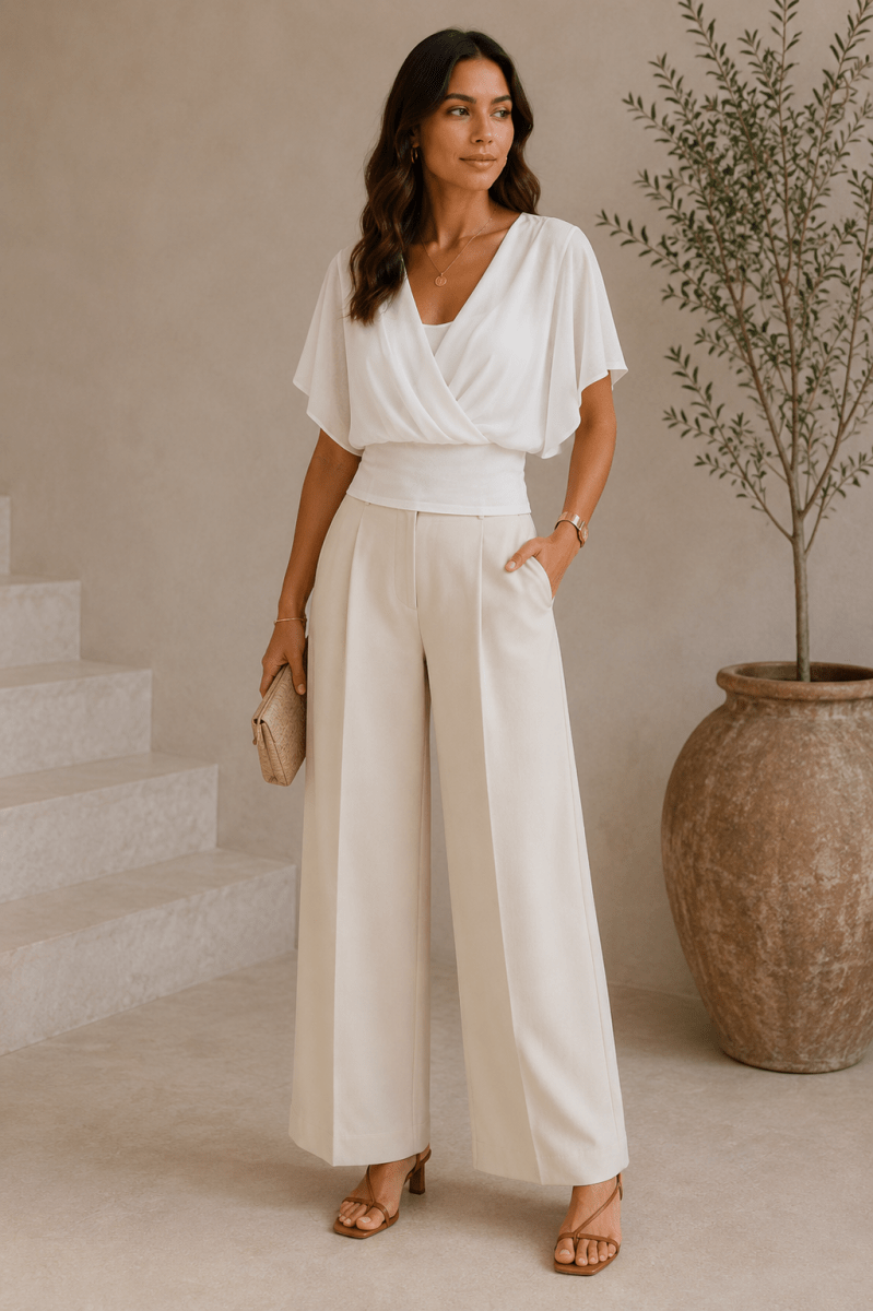 Top liso con mangas con volantes - Blanco Blanco
