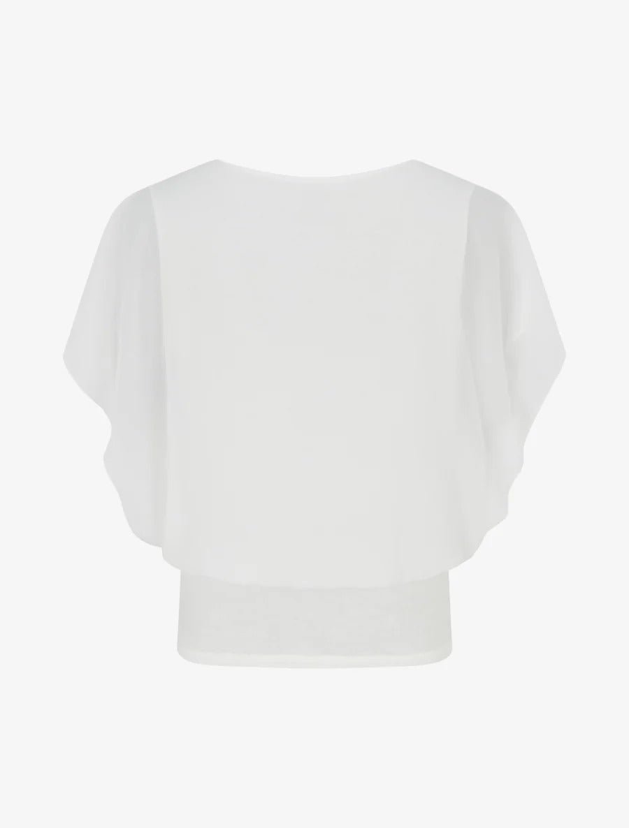 Top liso con mangas con volantes - Blanco Blanco