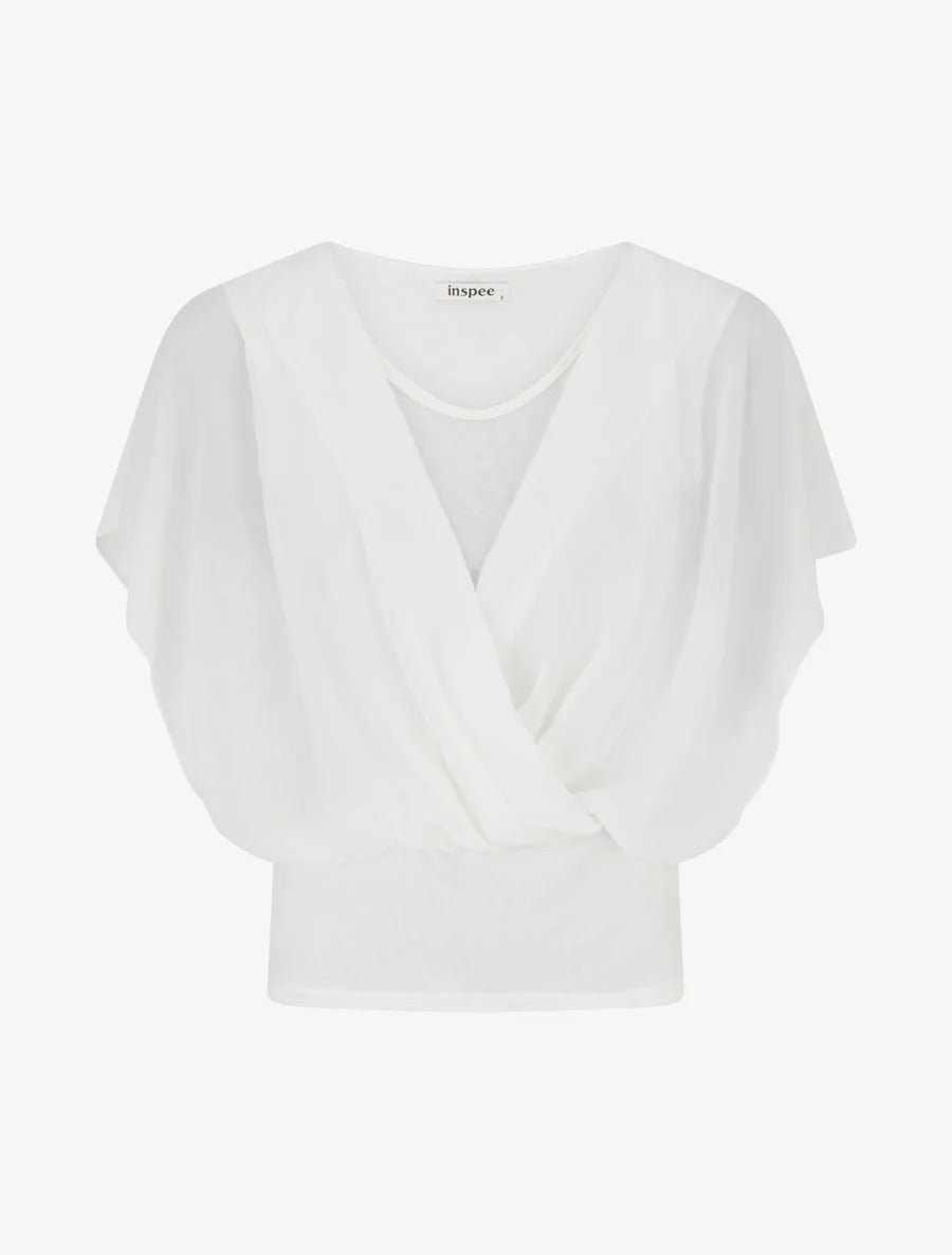 Top liso con mangas con volantes - Blanco Blanco