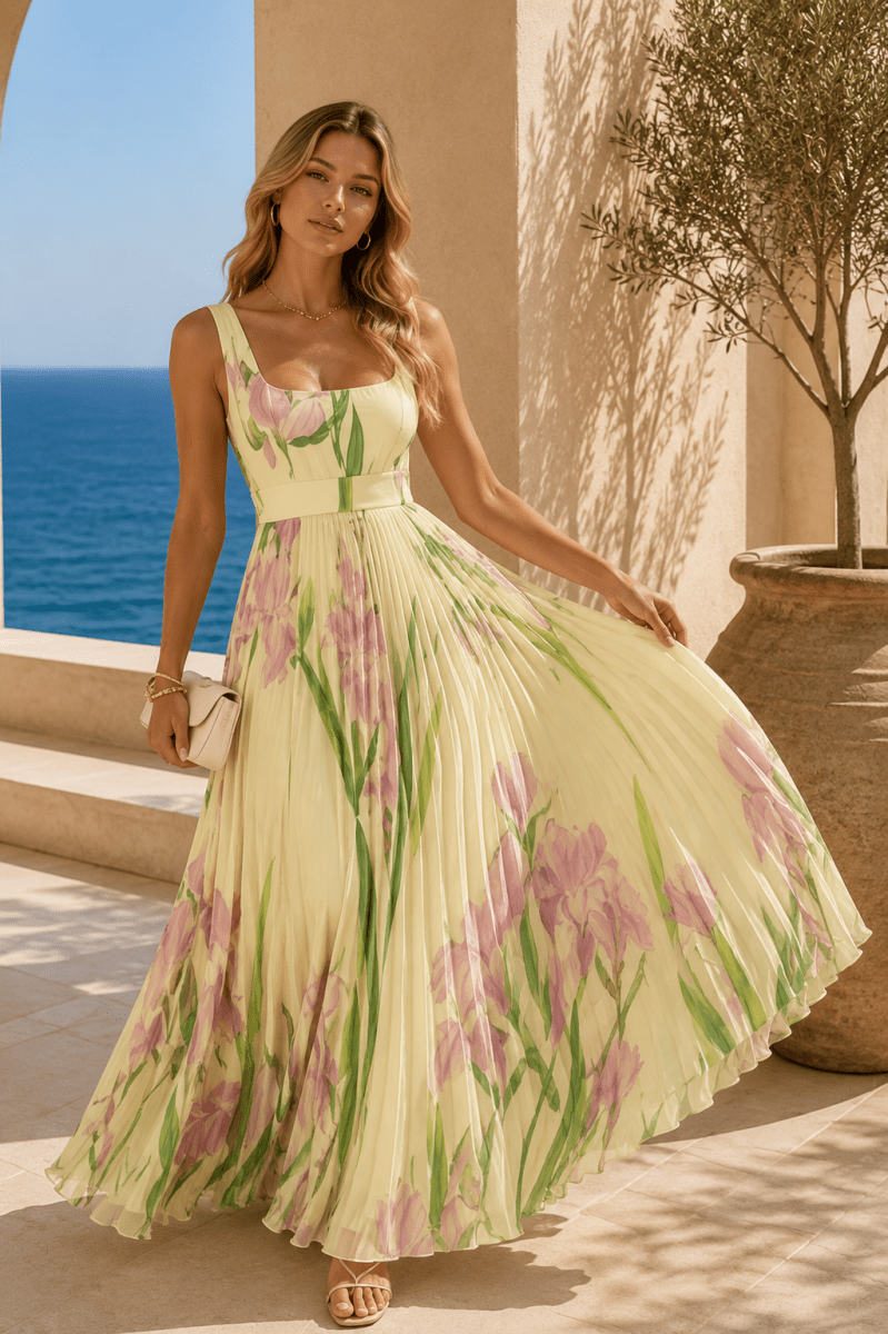Vestido Celeste Amarillo Vainilla Floral