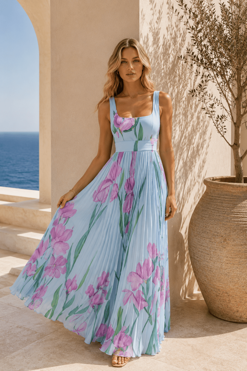 Vestido Celeste Azul Celeste Floral