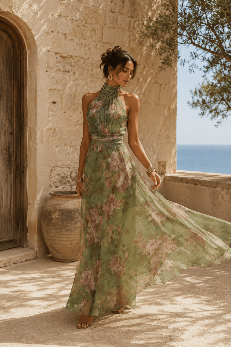 Vestido Liora Verde Oliva Floral