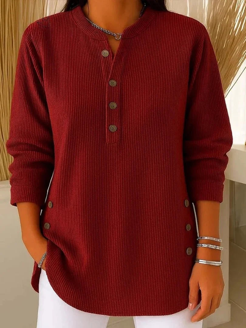 Vincenzina Túnica Henley con botones Burdeos