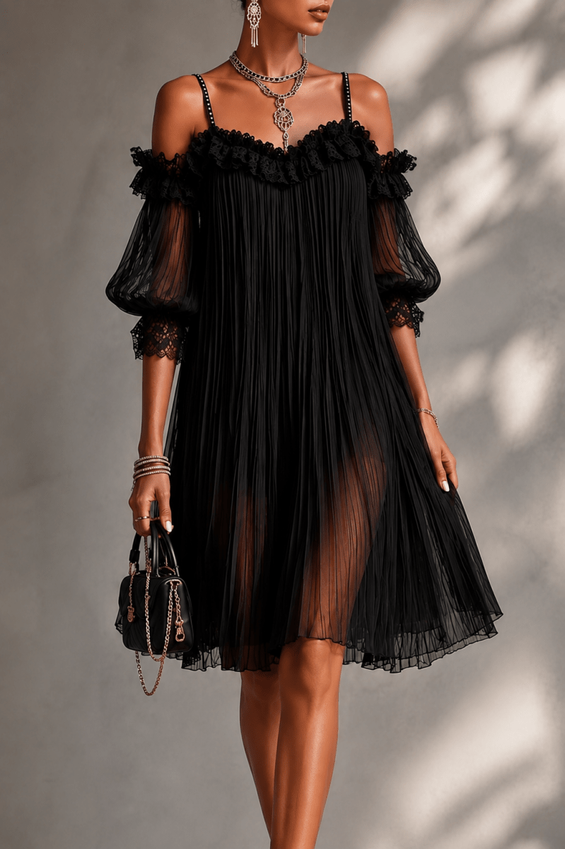 Vittoria minivestido negro de muselina Negro